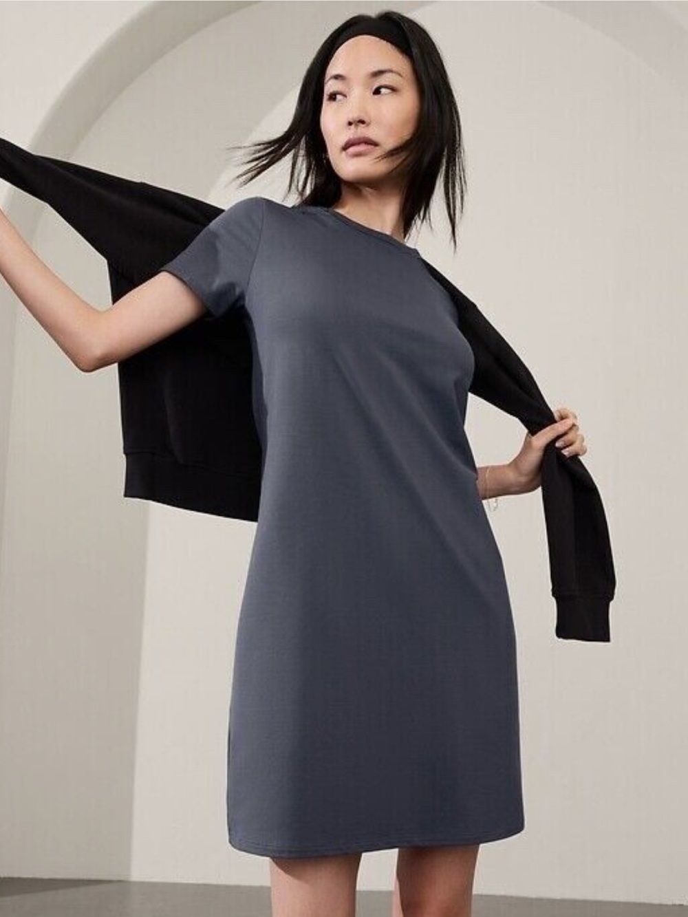 Athleta Essential Tee Dress Granite Blue Small Short Sleeve T-Shirt Shift Dress
